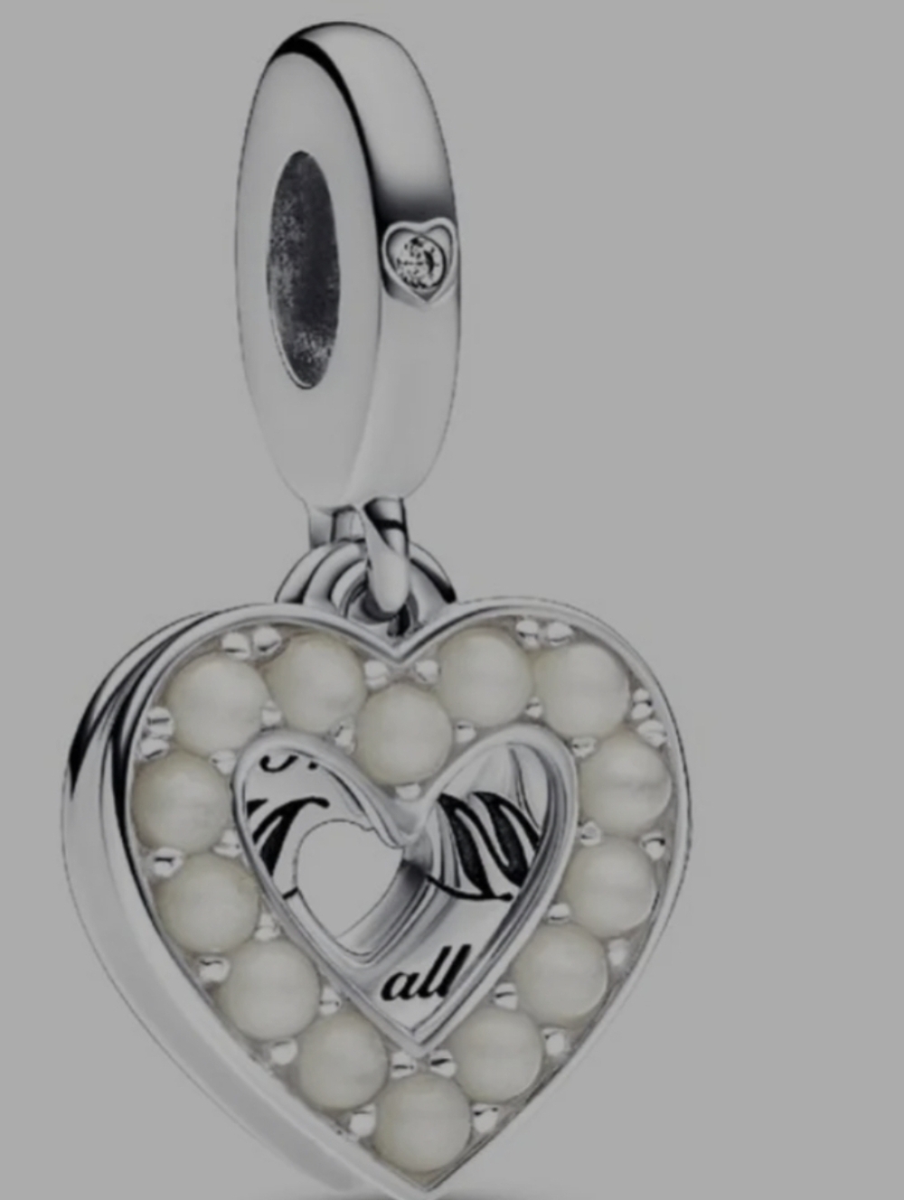 Authentic Pandora Pearlescent White Heart Double Dangle Charm - Picture 5 of 6